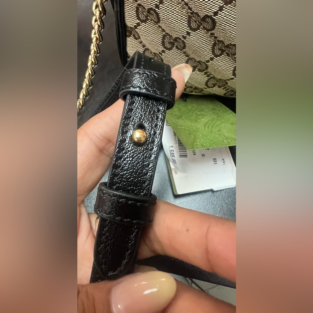 Gucci GG Monogram Canvas Marmont Chain Crossbody Bag Beige Black - Picture 15 of 15